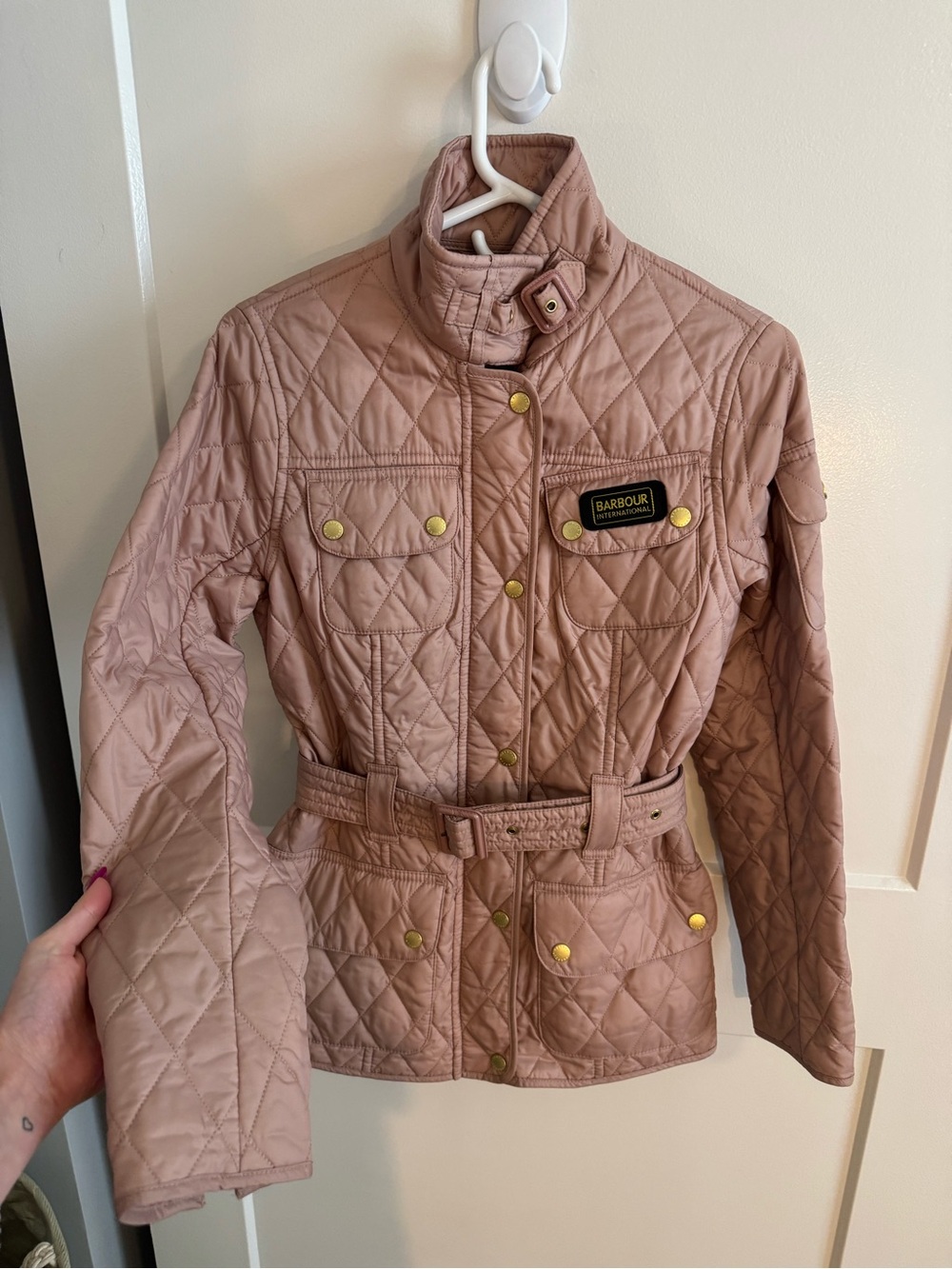 Barbour Quilted Belted Utility Jacket in Rose Taupe - Picture 3 of 14